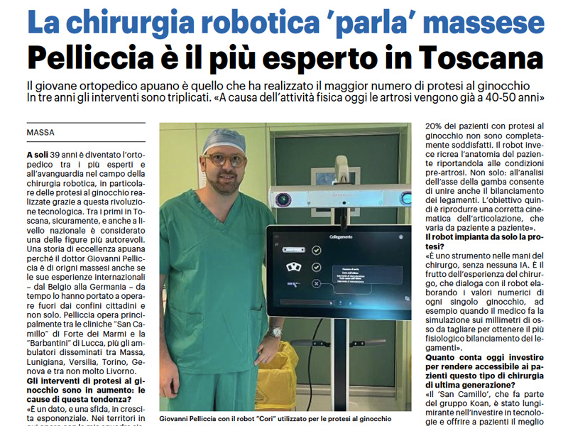 Articolo «La chirurgia robotica parla massese» sul dott. Giovanni Pelliccia Articolo «La chirurgia robotica parla massese» sul dott. Giovanni Pelliccia